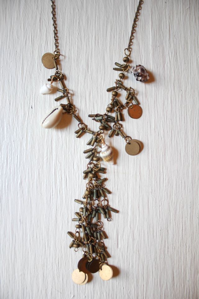 Upcycled Boho Shell Coin Fringe Lariat Necklace Selected By Moons + Junes Vintage #2