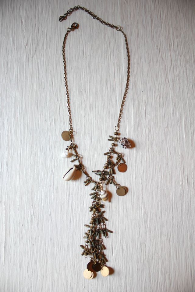 Upcycled Boho Shell Coin Fringe Lariat Necklace Selected By Moons + Junes Vintage #3
