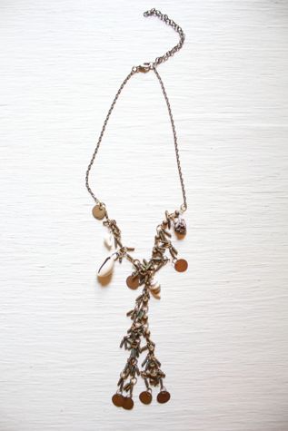 Upcycled Boho Shell Coin Fringe Lariat Necklace Selected By Moons + Junes Vintage
