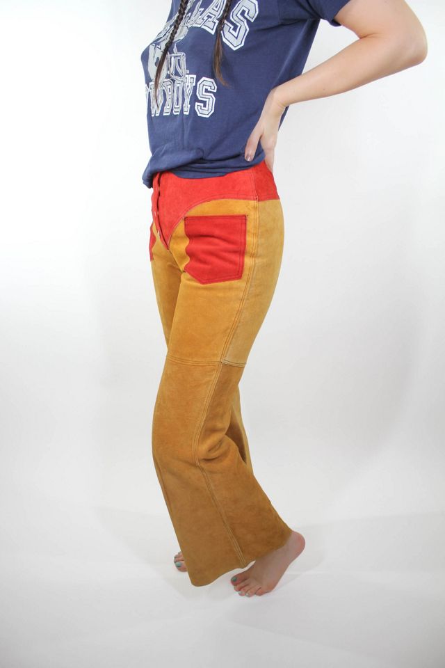 1970s Orange Suede Patchwork Flare Pants Selected By Moons + Junes Vintage #2