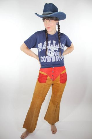 1970s Orange Suede Patchwork Flare Pants Selected By Moons + Junes Vintage