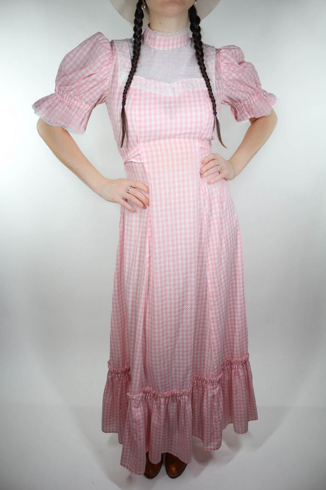 1960s Pink Checkered Ruffle Prairie Dress Selected By Moons + Junes Vintage #1