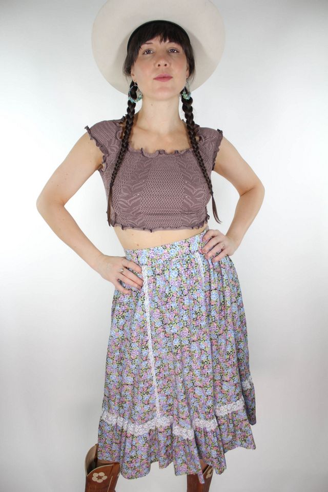 1960s Western Floral Print Stage West Two Piece Prairie Skirt Set Selected By Moons + Junes Vintage #1