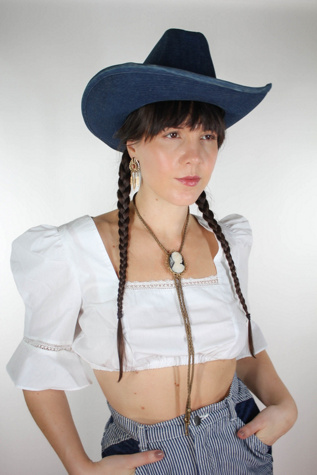 Vintage White Dirndl Flare Sleeve Crop Top Selected By Moons + Junes Vintage