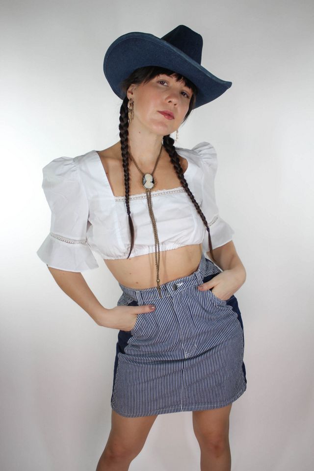 Vintage White Dirndl Flare Sleeve Crop Top Selected By Moons + Junes Vintage #1
