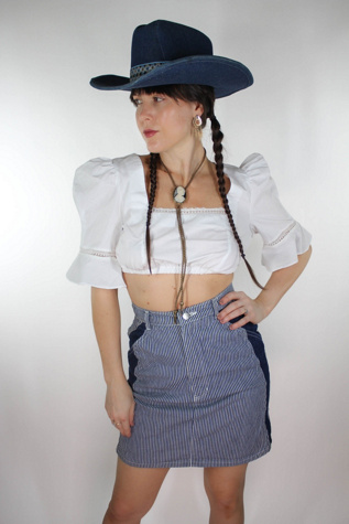 1980s Pin Stripe High Waist Denim Skirt Selected By Moons + Junes Vintage
