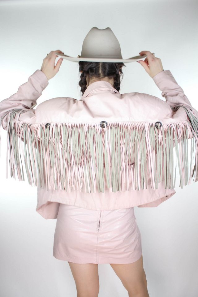 1980s Western Fringe Light Pink Leather Jacket Selected By Moons + Junes Vintage #1