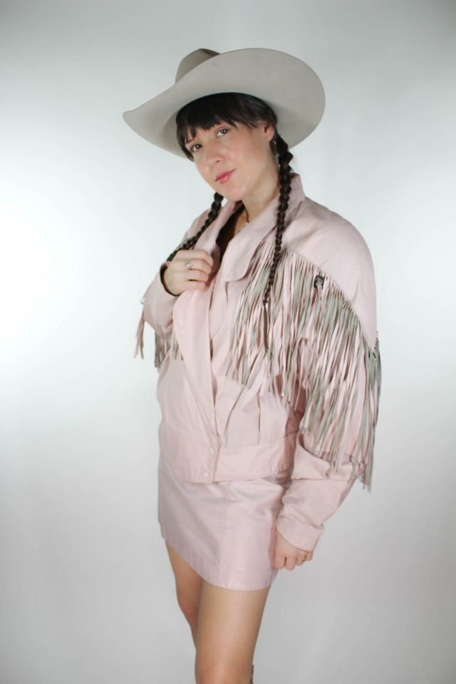 1980s Western Fringe Light Pink Leather Jacket Selected By Moons + Junes Vintage #2