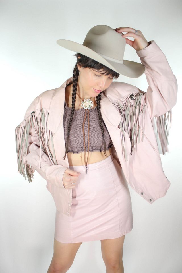 1980s Western Fringe Light Pink Leather Jacket Selected By Moons + Junes Vintage #3