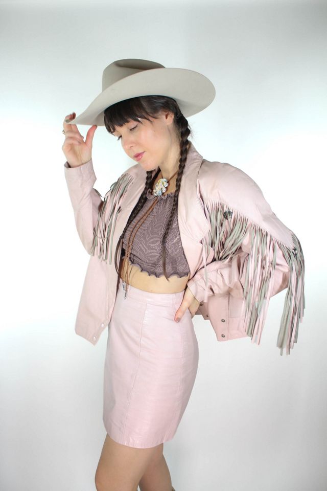 1980s Western Light Pink Leather Skirt Selected By Moons + Junes Vintage #2
