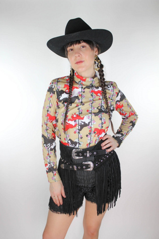 1960s Western Horse Print Turtleneck Blouse Selected By Moons + Junes Vintage