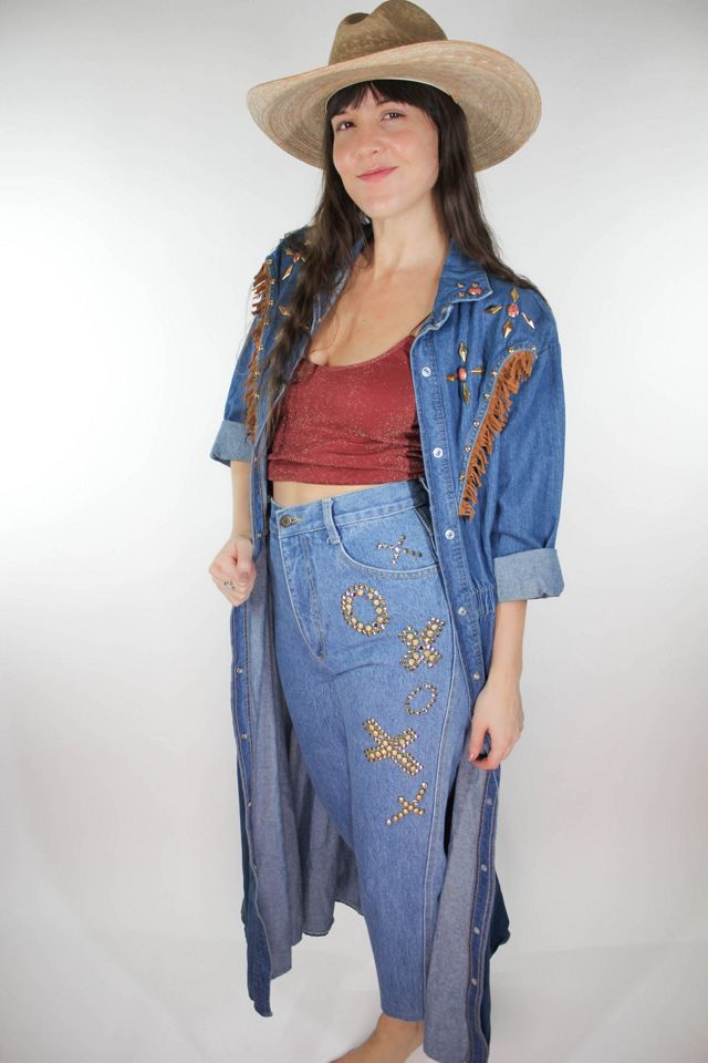 Vintage Western Fringe Coraline Studded Denim Maxi Dress Selected By Moons + Junes Vintage #1