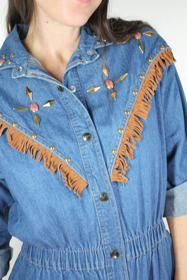 Vintage Western Fringe Coraline Studded Denim Maxi Dress Selected By Moons + Junes Vintage #2