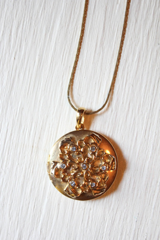 Vintage Ornate Rhinestone Gold Locket Necklace Selected By Moons + Junes Vintage