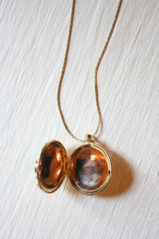 Vintage Ornate Rhinestone Gold Locket Necklace Selected By Moons + Junes Vintage #1
