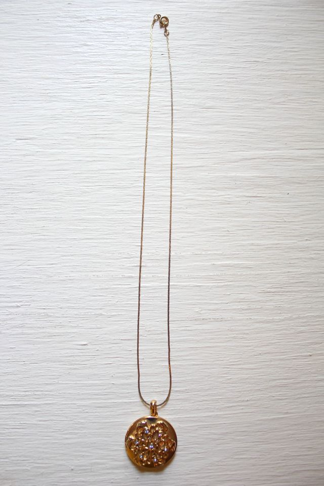 Vintage Ornate Rhinestone Gold Locket Necklace Selected By Moons + Junes Vintage #3