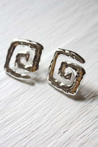 Vintage Greek Geometric Silver Stud Earrings Selected By Moons + Junes Vintage