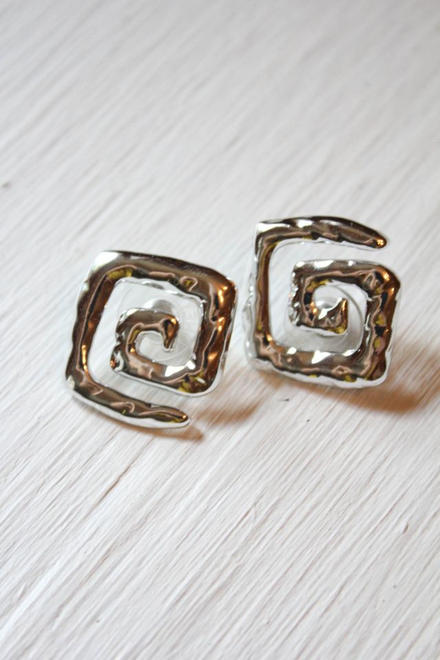 Vintage Greek Geometric Silver Stud Earrings Selected By Moons + Junes Vintage #2