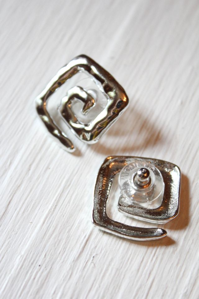 Vintage Greek Geometric Silver Stud Earrings Selected By Moons + Junes Vintage #3