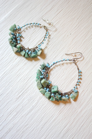 Vintage Turquoise Beaded Hoop Earrings Selected By Moons + Junes Vintage