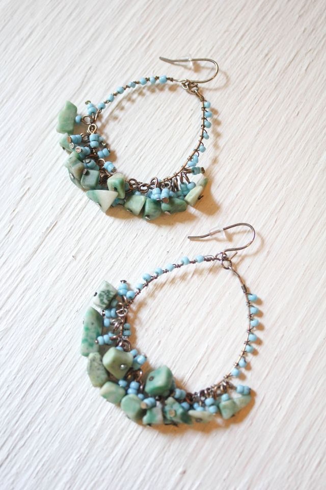 Vintage Turquoise Beaded Hoop Earrings Selected By Moons + Junes Vintage #2