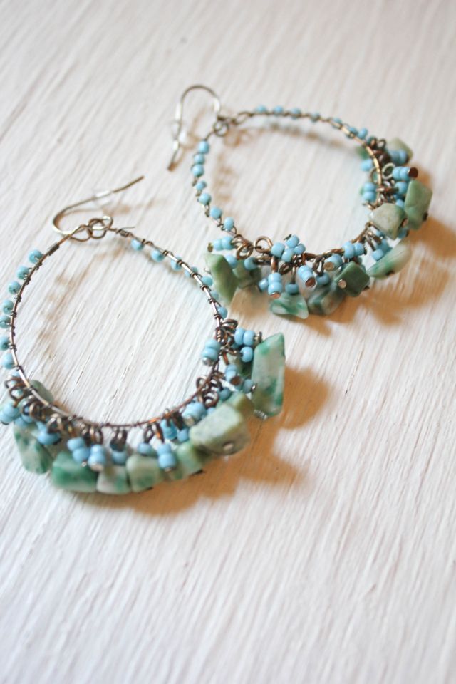 Vintage Turquoise Beaded Hoop Earrings Selected By Moons + Junes Vintage #3