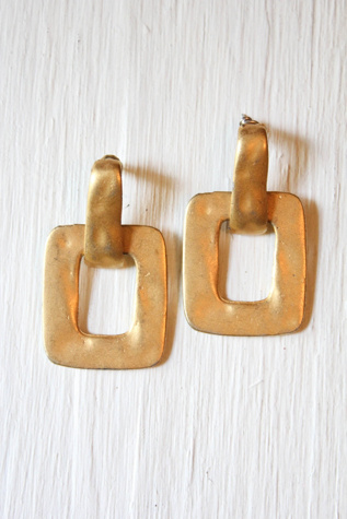 Vintage Gold Hammered Square Dangle Earrings Selected By Moons + Junes Vintage