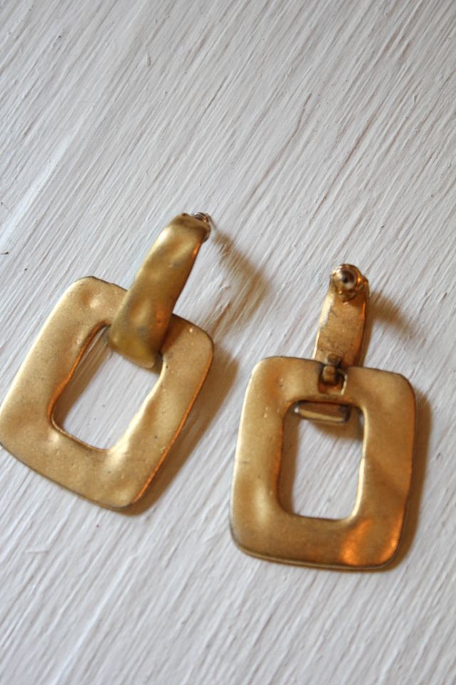 Vintage Gold Hammered Square Dangle Earrings Selected By Moons + Junes Vintage #3