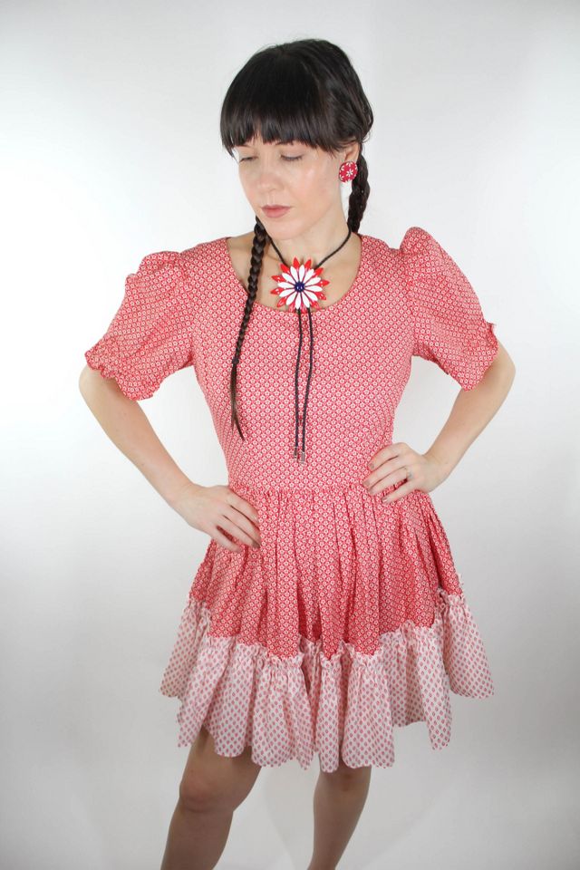 1950s Red Western Square Dance Prairie Mini Dress Selected By Moons + Junes Vintage #1