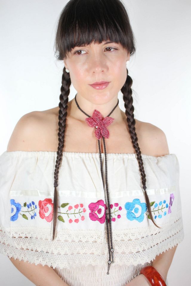 Vintage Mexican Floral Off-The-Shoulder Linen Crochet Jumpsuit Selected By Moons + Junes Vintage #3