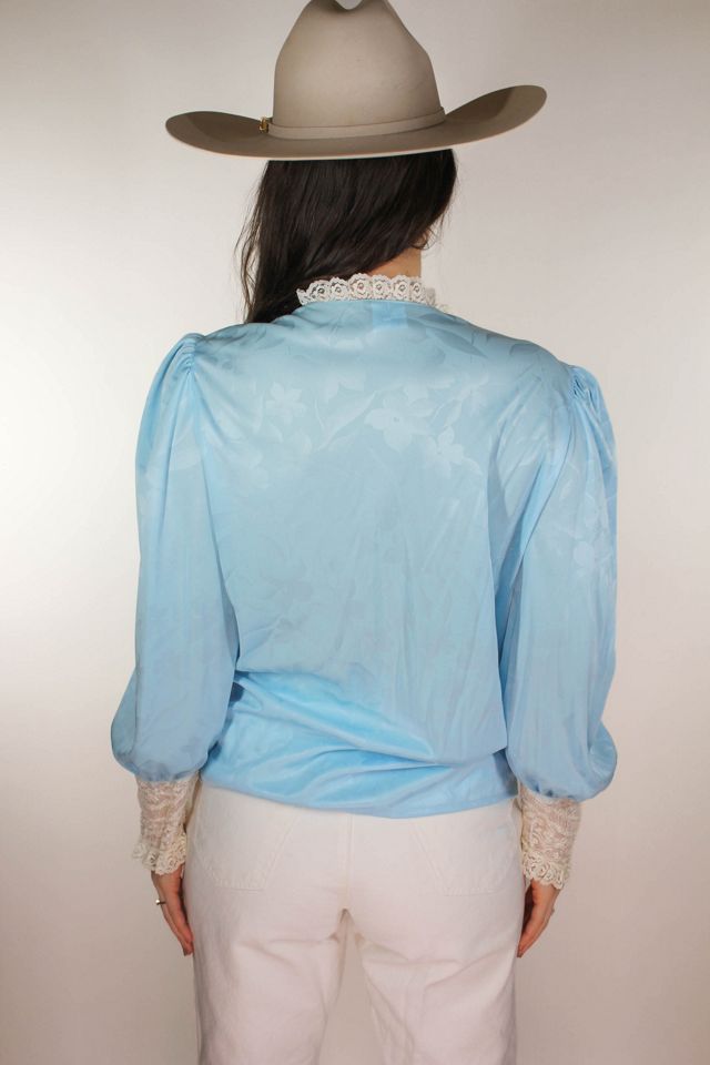 1960s Baby Blue Lace Prairie Button Down Blouse Selected By Moons + Junes Vintage #2