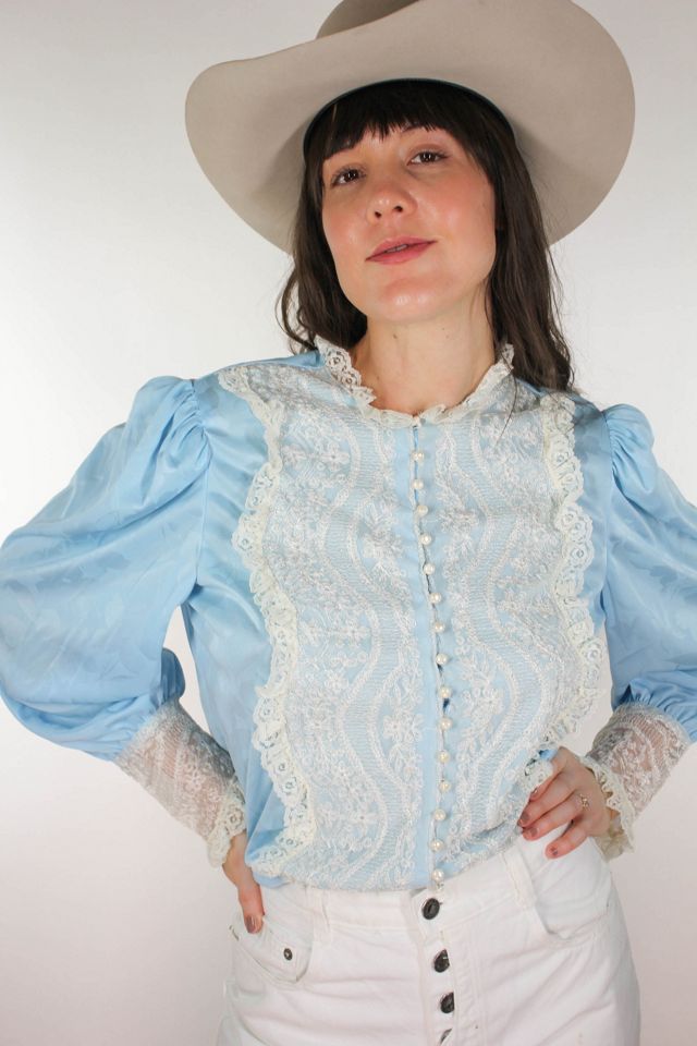 1960s Baby Blue Lace Prairie Button Down Blouse Selected By Moons + Junes Vintage #3