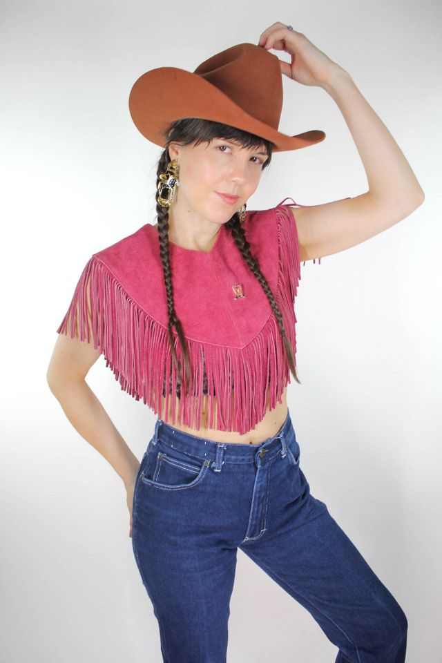 Vintage Western Fringe Magenta Suede Poncho Collar Selected By Moons + Junes Vintage #1