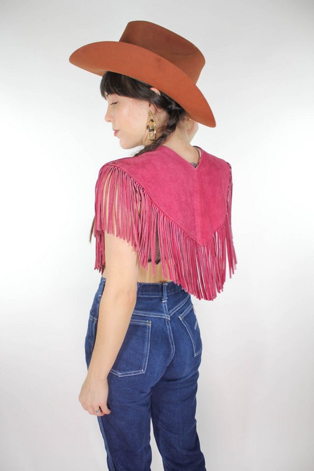 Vintage Western Fringe Magenta Suede Poncho Collar Selected By Moons + Junes Vintage #2