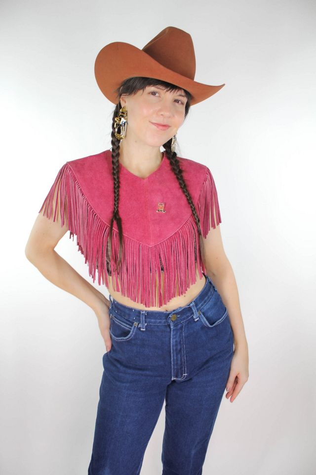 Vintage Western Fringe Magenta Suede Poncho Collar Selected By Moons + Junes Vintage #3