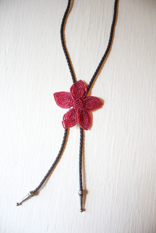 Upcycled French Rouge Flower Beaded Bolo Tie Selected By Moons + Junes Vintage