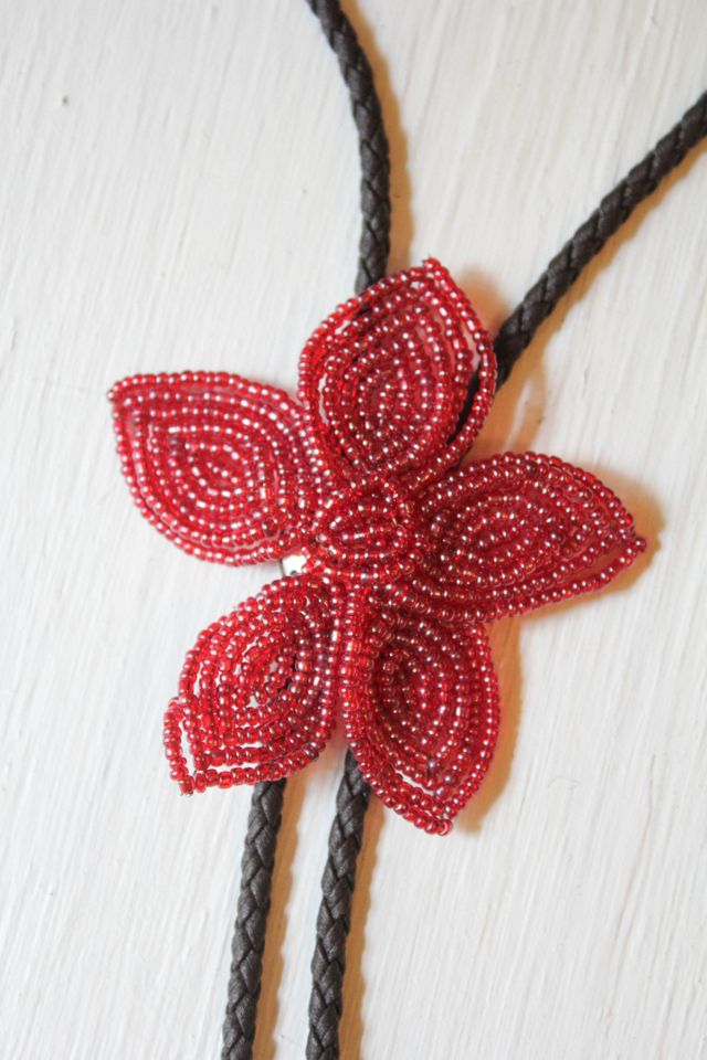Upcycled French Rouge Flower Beaded Bolo Tie Selected By Moons + Junes Vintage #2