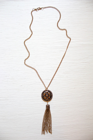 Vintage Star Medallion Gold Tone Fringe Necklace Selected By Moons + Junes Vintage
