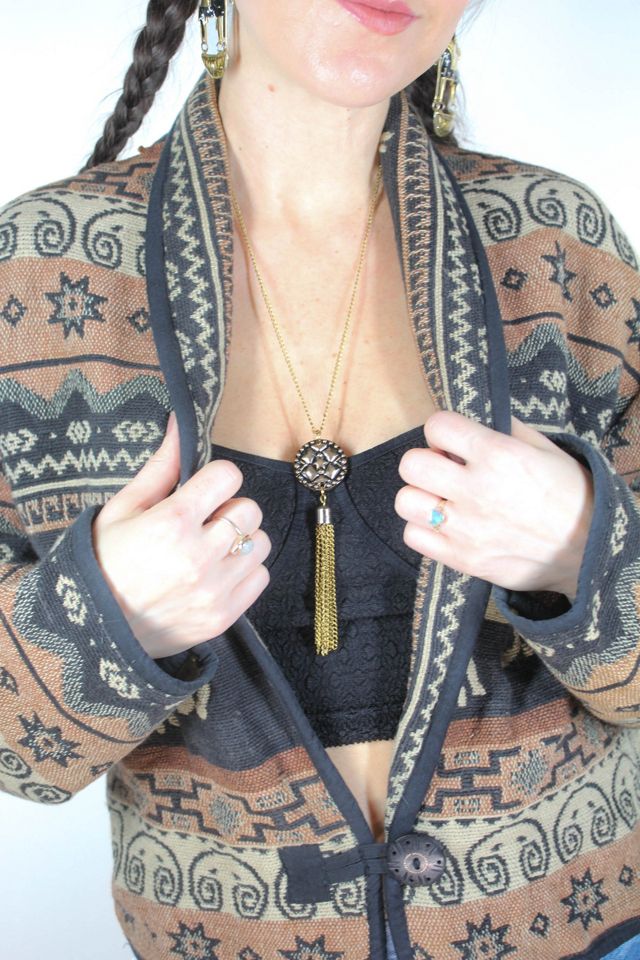 Vintage Star Medallion Gold Tone Fringe Necklace Selected By Moons + Junes Vintage #1