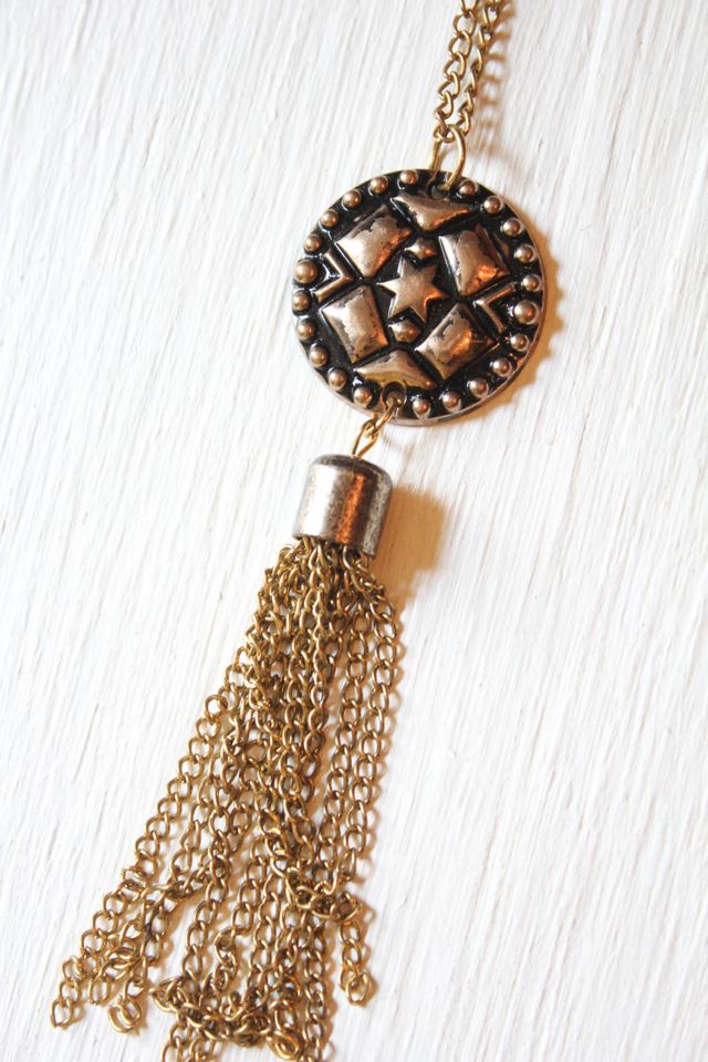 Vintage Star Medallion Gold Tone Fringe Necklace Selected By Moons + Junes Vintage #2