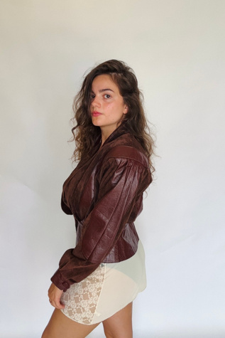 Vintage Cropped Leather and Suede Wine  Jacket Selected by Atlantic Vintage