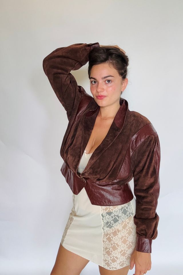 Vintage Cropped Leather and Suede Wine  Jacket Selected by Atlantic Vintage #2