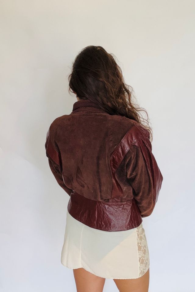 Vintage Cropped Leather and Suede Wine  Jacket Selected by Atlantic Vintage #3