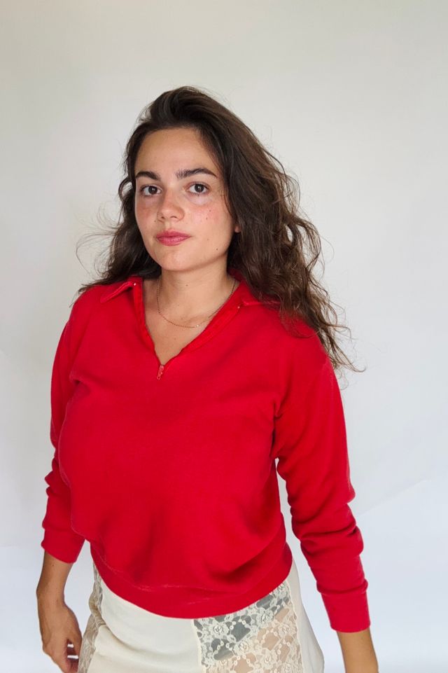 Vintage Cherry Red Half Zip with Collar Sweatshirt Selected by Atlantic Vintage #1