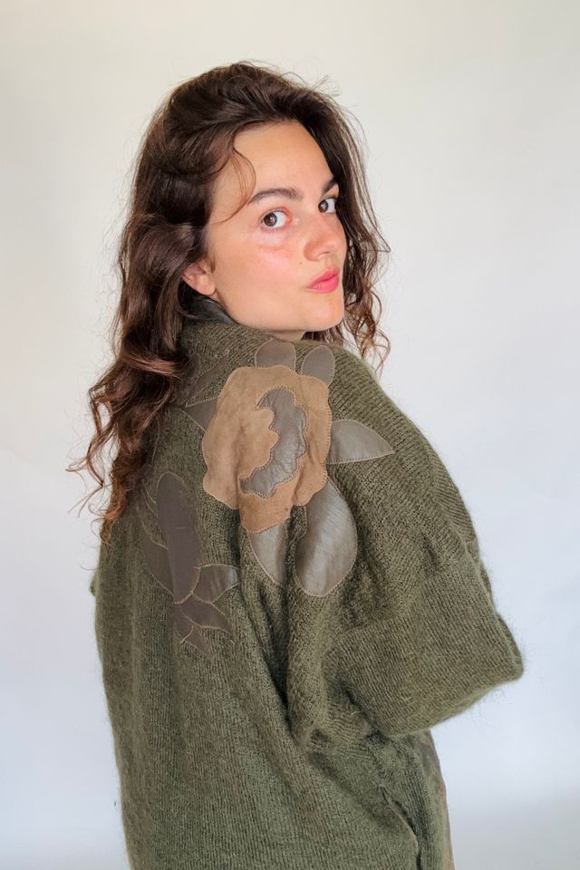 Vintage Army Green Wool and Leather Cocoon Coat Selected by Atlantic Vintage #1