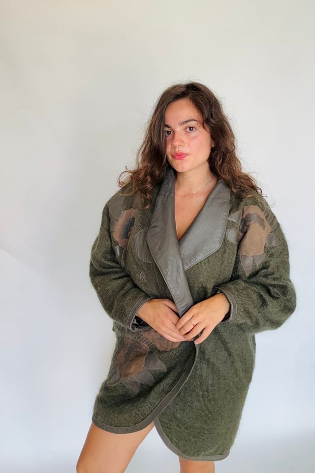 Vintage Army Green Wool and Leather Cocoon Coat Selected by Atlantic Vintage #2