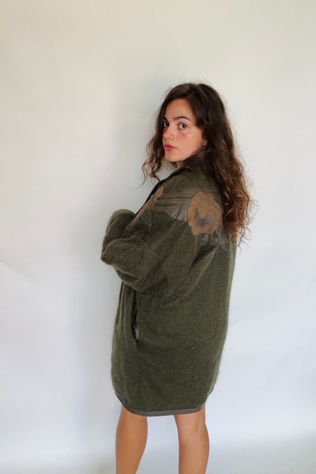 Vintage Army Green Wool and Leather Cocoon Coat Selected by Atlantic Vintage #3