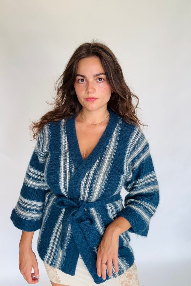 Vintage Handknit Mohair Striped Shawl Sweater Jacket Selected by Atlantic Vintage #1