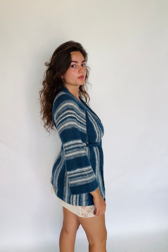 Vintage Handknit Mohair Striped Shawl Sweater Jacket Selected by Atlantic Vintage #2