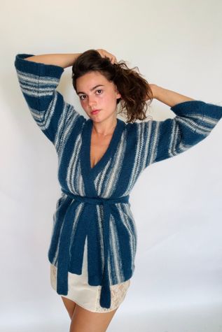Vintage Handknit Mohair Striped Shawl Sweater Jacket Selected by Atlantic Vintage
